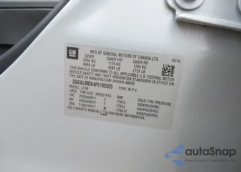 2015 GMC Terrain Sle-1 z USA, uszkodzony, nr VIN 2GKALMEK4F6185025